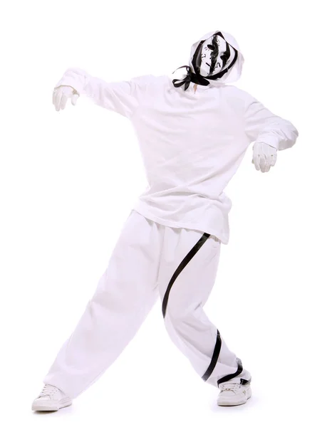 Stylish Hip Hop Dancer White Costume Dancing Studio — Stock Photo, Image