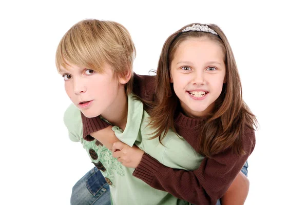 Niños Felices Posando Sobre Fondo Blanco — Foto de Stock