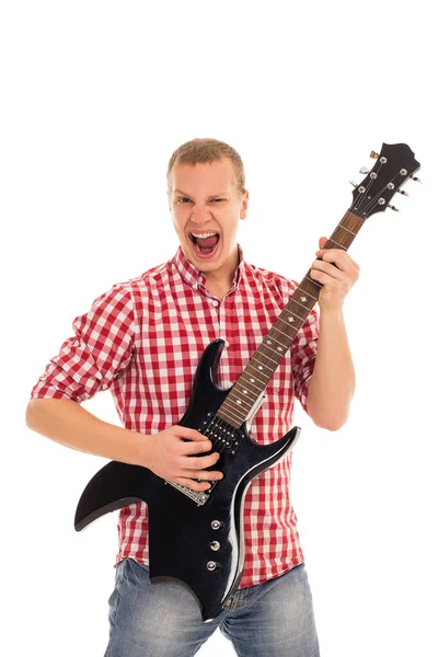 Young Crazy Musician Electric Guitar — Stock Photo, Image