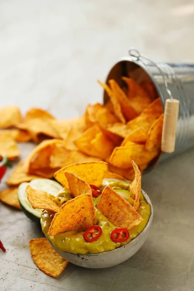 Snacks Nachos Guacamole Sauce — Stock Photo, Image