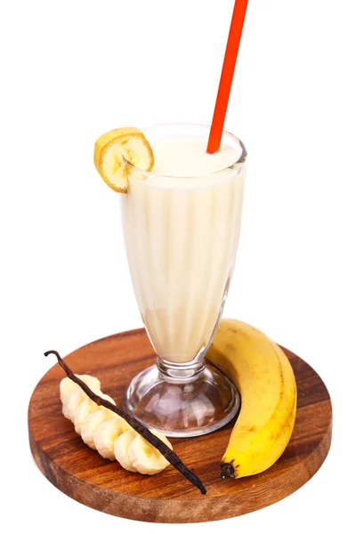 Delizioso Frullato Banana Uno Sfondo Bianco — Foto Stock