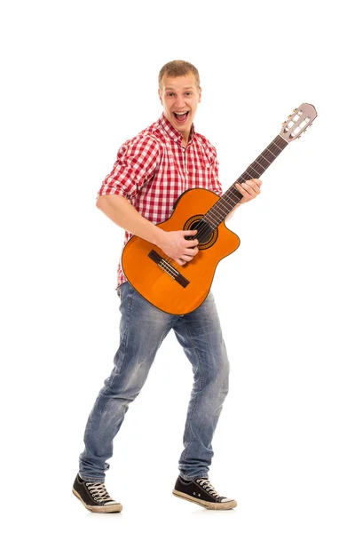 Ung Musiker Med Træ Guitar - Stock-foto