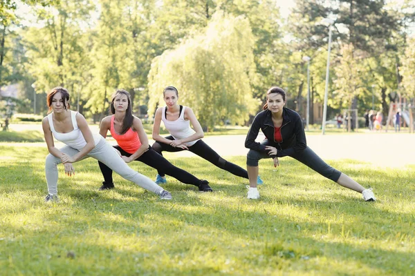 Spor Kadınlar Parkta Egzersiz Yapar — Stok fotoğraf