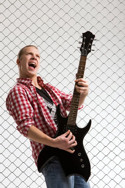 Young Crazy Musician Electric Guitar — Stock Photo, Image