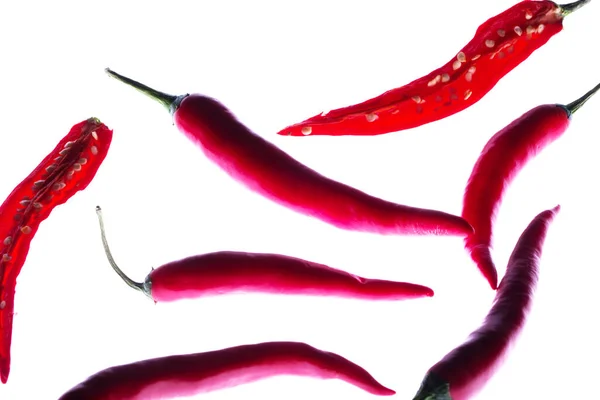 Röd Chili Peppar Vit Bakgrund — Stockfoto