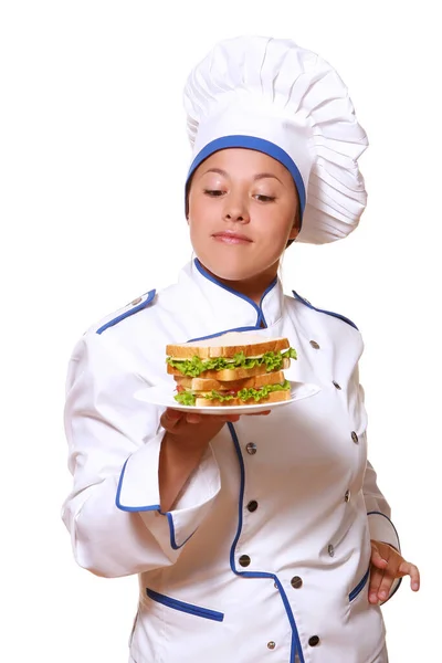 Funy Chef Woman White — Stock Photo, Image