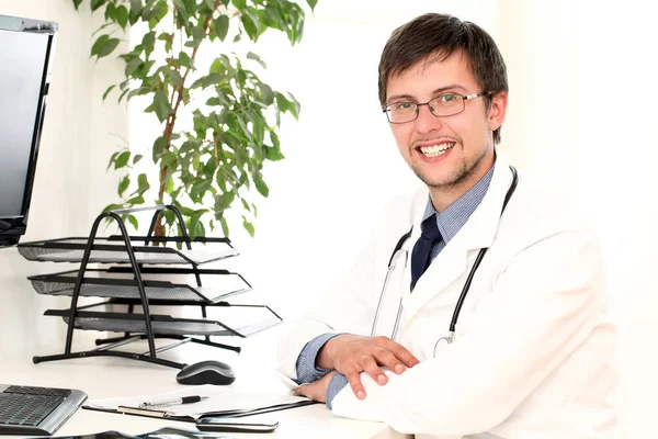 Young Attractive Doctor Working His Office — Stock Photo, Image