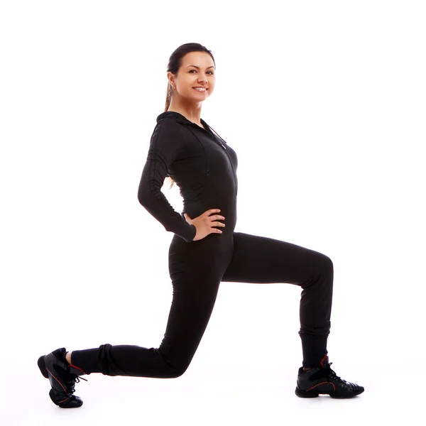 Mujer Joven Haciendo Ejercicios Fitness Aislados Sobre Fondo Blanco Fotos De Stock