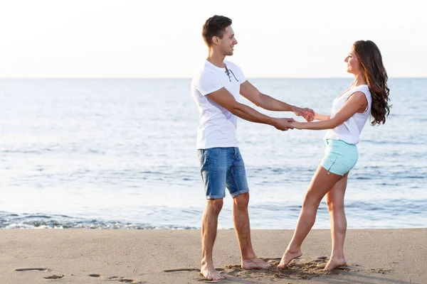 Zomer Zee Schattig Mooi Stel Het Strand — Stockfoto