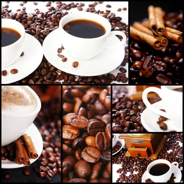 커피와 사진들의 콜라주 — 스톡 사진