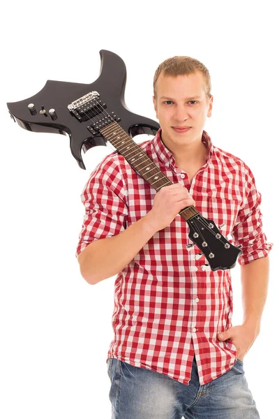 Jeune Musicien Calme Avec Guitare Électrique — Photo