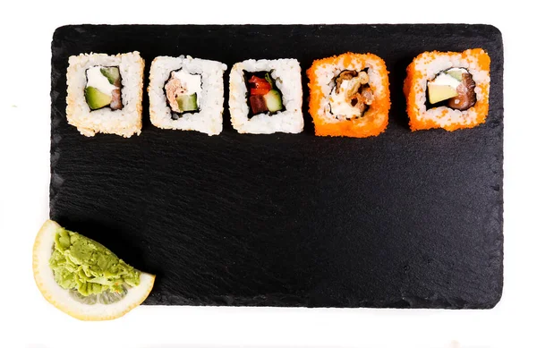 Étel Finom Sushi Asztalon — Stock Fotó