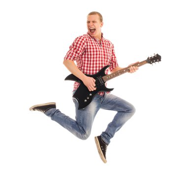 Genç, elektro gitarlı çılgın müzisyen.