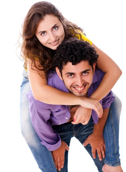 Junges Und Glückliches Paar Auf Weißem Hintergrund — Stockfoto