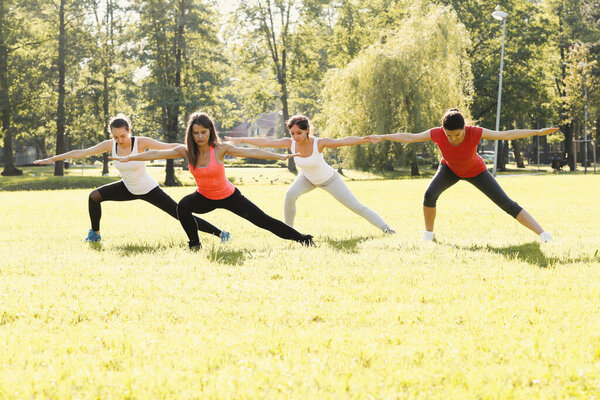 Sport. Women exercise in the park