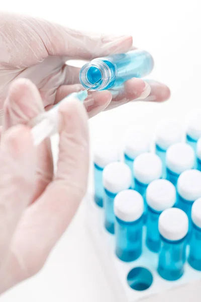 Médico Com Frascos Para Injetáveis Vacina Seringa — Fotografia de Stock