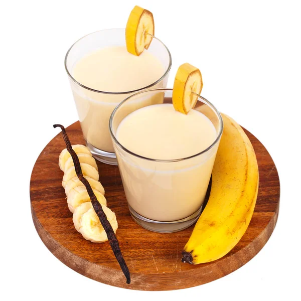 Leckerer Bananen Milchshake Auf Weißem Hintergrund — Stockfoto