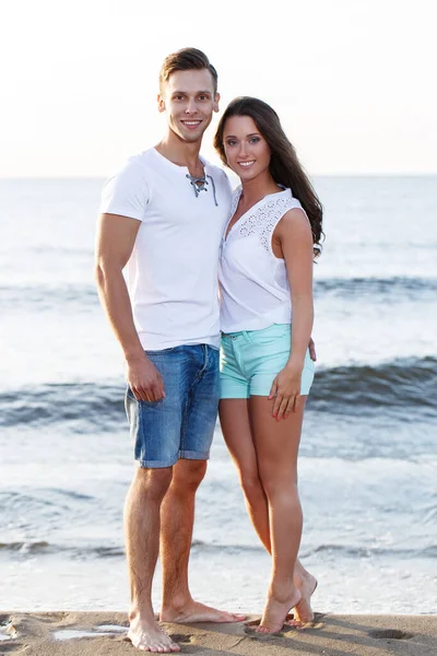 Zomer Zee Schattig Mooi Stel Het Strand — Stockfoto