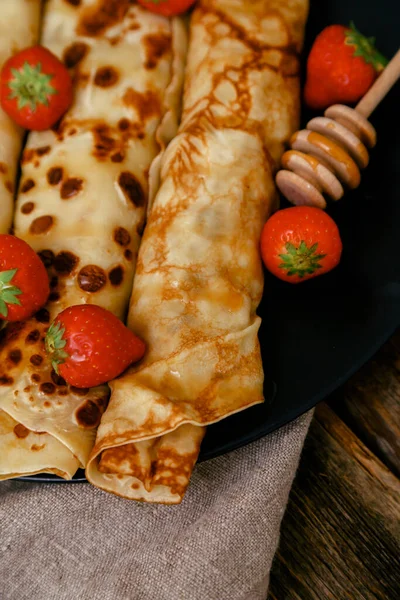 Deliciosos Panqueques Caseros Sobre Mesa — Foto de Stock