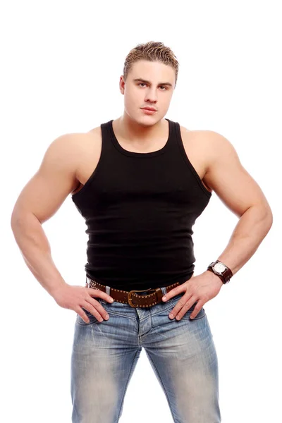 Young Attractive Bodybuilder Posing White Background — Stock Photo, Image