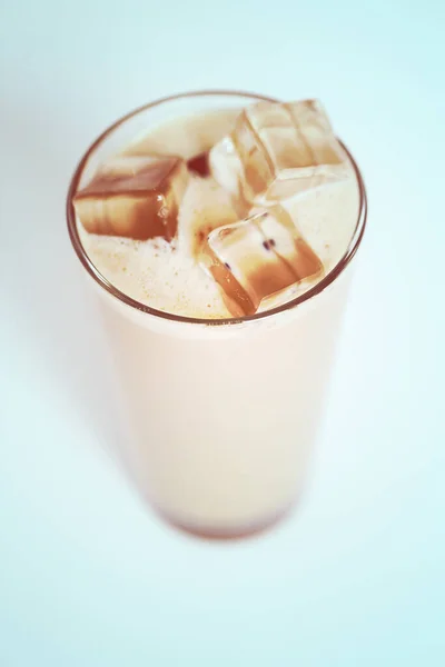 Drink Coffee Latte Glass Ice Cubes — Stock Photo, Image