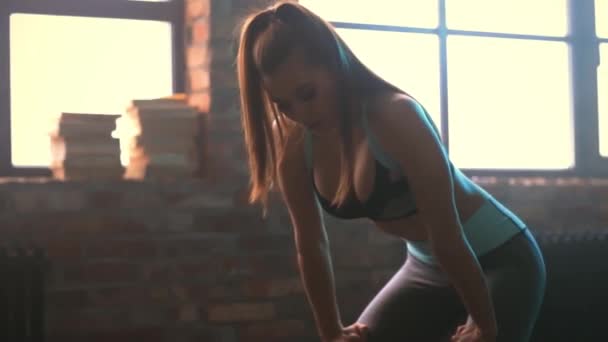 Spor Yaşam Tarzı Kadın Evde Fitness Seansı Yapıyor — Stok video