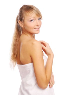 Genç ve güzel bir kız beyaz üzerine