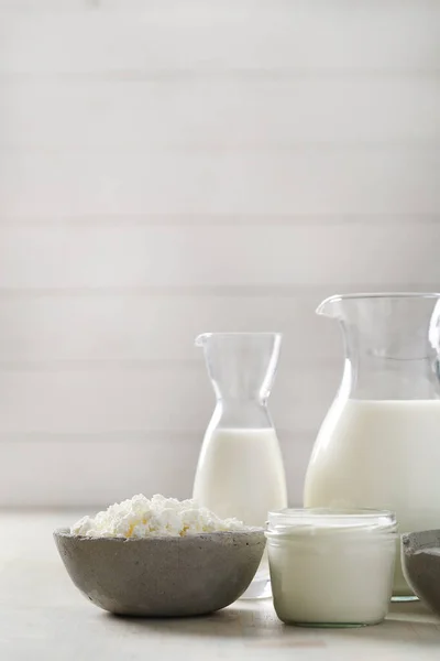 Comida Saudável Produtos Lácteos Cima Mesa — Fotografia de Stock