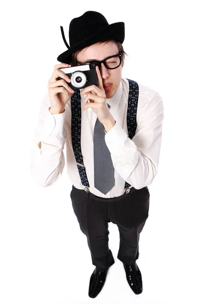 Old Fashioned Photographer White Background — Stock Photo, Image