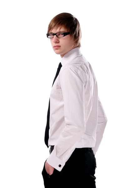 Portret Młodego Stylowego Biznesmena Białej Koszuli — Zdjęcie stockowe