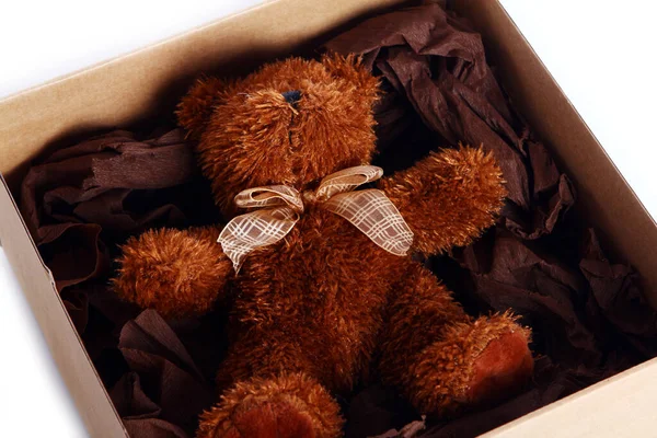 Милий Плюшевий Ведмедик Подарунок Коробку — стокове фото
