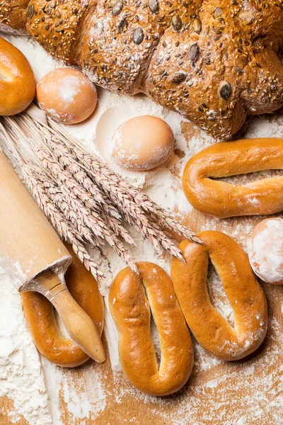 Panificio Bagel Freschi Pane Tavolo — Foto Stock