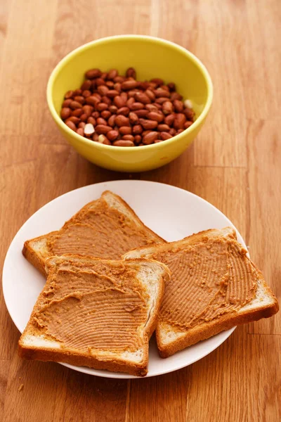 Sladké Jídlo Arašídové Máslo Smetana Toast — Stock fotografie