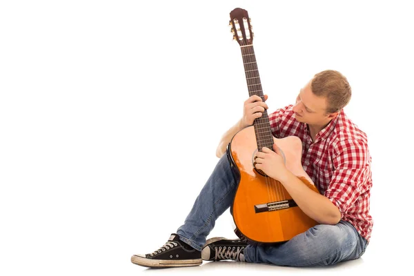 Young Musician Wooden Guitar — Stock Photo, Image