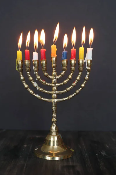 Judisk Högtid Hanukkah Och Dess Berömda Nio Grenade Menorah — Stockfoto