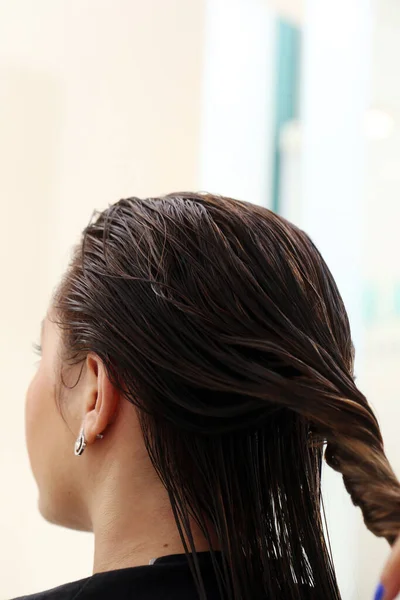 Hairdresser Salon Beautiful Girl Wet Hair — Stock Photo, Image