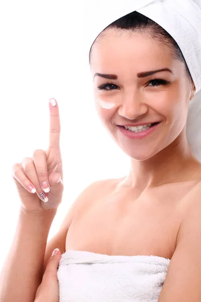 Attractive Young Girl Towel Posing White Background — Stock Photo, Image