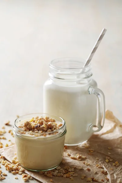 Zdravé Jídlo Mléčné Výrobky Stole — Stock fotografie