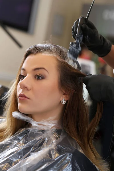 Salão Cabeleireiro Mulher Durante Corte Cabelo — Fotografia de Stock