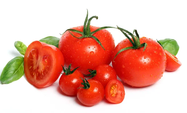 Frisse Smakelijke Tomaten Witte Achtergrond — Stockfoto