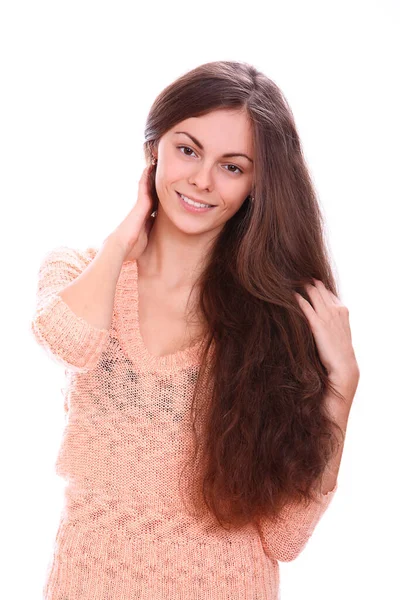 Портрет Красивой Привлекательной Женщины Длинными Волосами — стоковое фото