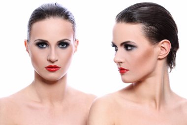 Beyaz arka plan üzerinde iki güzel kadın portresi