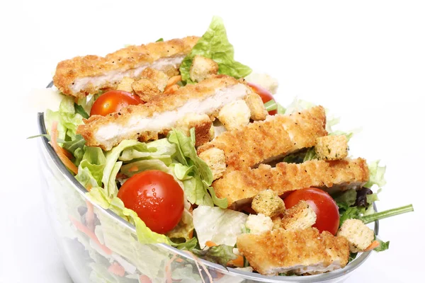 Gesunder Salat Mit Huhn Und Gemüse Schüssel — Stockfoto
