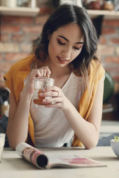 Lovely Girl Kitchen — Stock Photo, Image