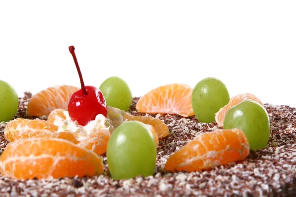 Sobremesa Saboroso Bolo Frutas Com Chocolate — Fotografia de Stock