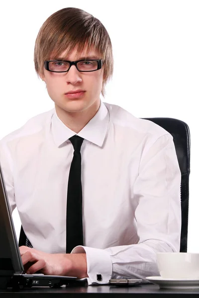 Porträt Eines Jungen Stylischen Geschäftsmannes Weißen Hemd — Stockfoto