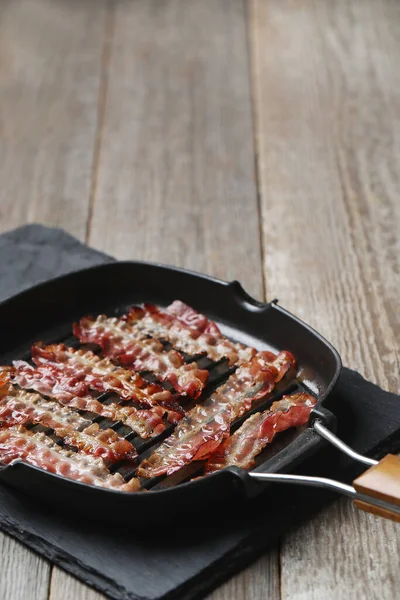 Pancetta Fritta Una Padella — Foto Stock