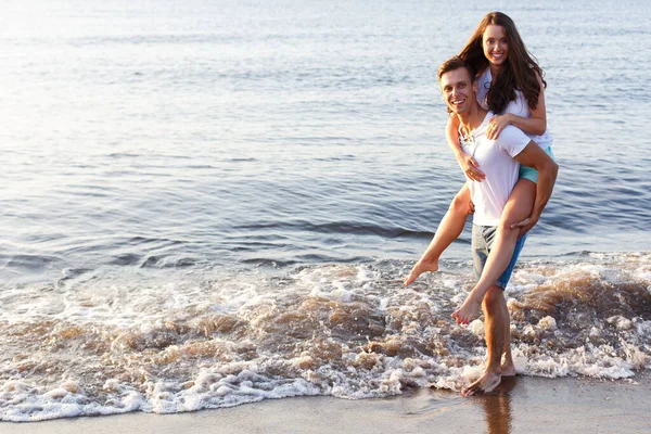 Summer Sea Cute Lovely Couple Beach — Stock Photo, Image