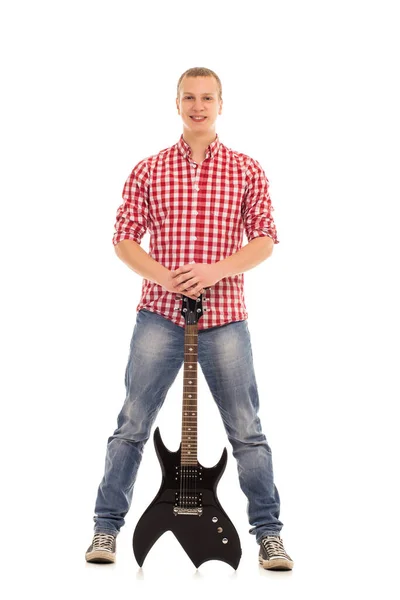 Young Calm Musician Electric Guitar — Stock Photo, Image