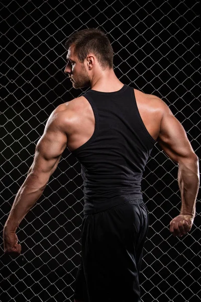 Beautiful Strong Man Fence Background — Stock Photo, Image